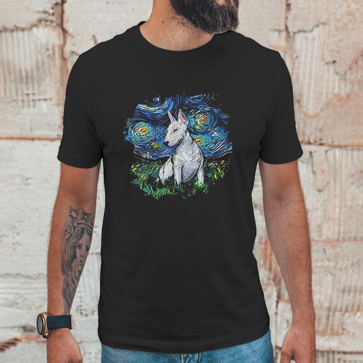 Bull Terrier Starry Night Impressionist Dog Art Unisex T-Shirt Gifts for Him