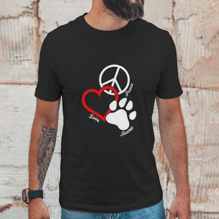 Canine Pet Rescue Cpr Peace Love Rescue With Pawprint Dog Puppy Unisex T-Shirt Gifts for Him