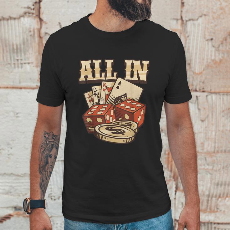 All In Card Game Playing Cards Poker Player Gambling Casino Graphic Design Printed Casual Daily Basic Unisex T-Shirt Gifts for Him