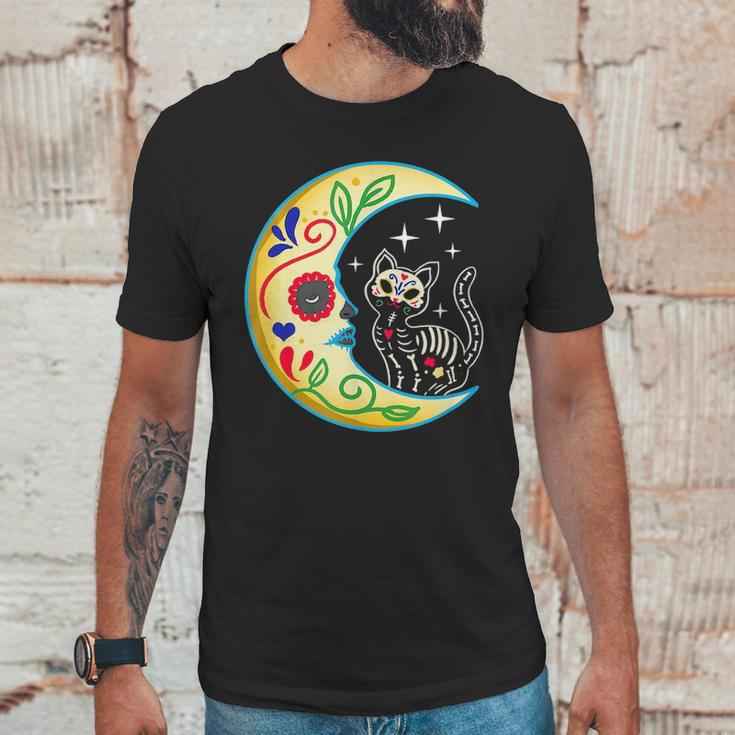 Cat & Moon Sugar Skull Dia De Los Muertos Day Of The Dead V2 Unisex T-Shirt Gifts for Him