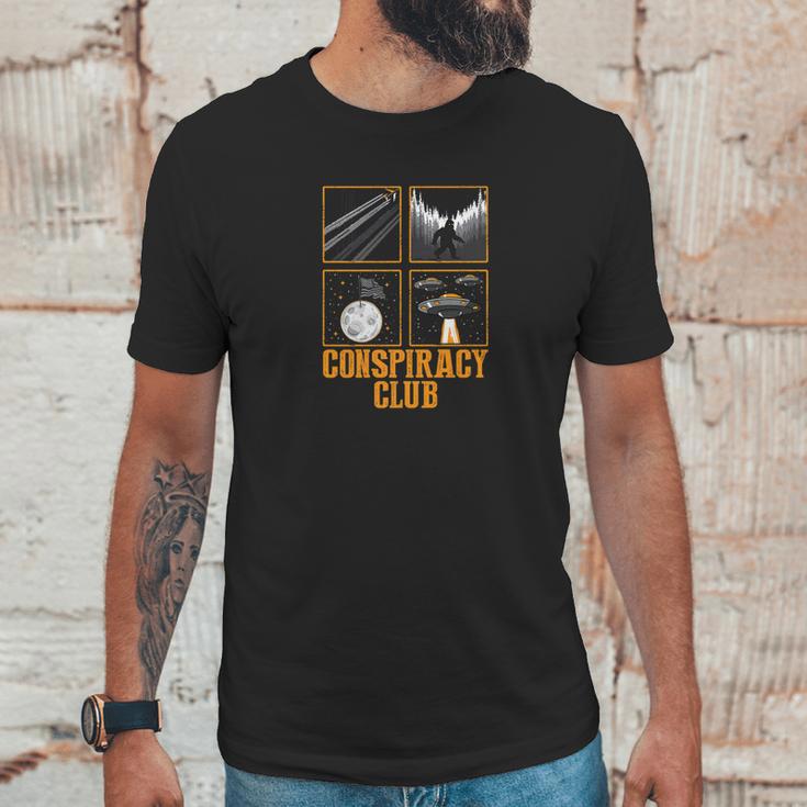 Conspiracy Club Bigfoot Ufo Aliens Moon Landing Unisex T-Shirt Gifts for Him