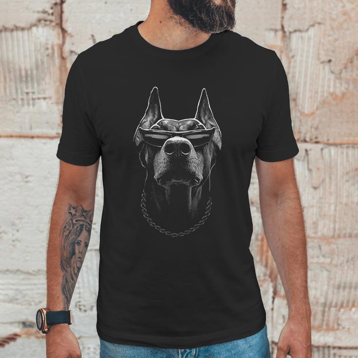 Dobermen Pinscher Devil Dog Wearing Shades Funny Dog Unisex T-Shirt Gifts for Him