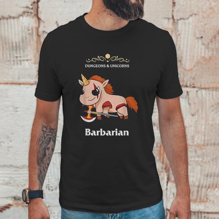 Dungeons And Unicorns Rpg D20 Barbarian Rage Tabletop Gamers Unisex T-Shirt Gifts for Him