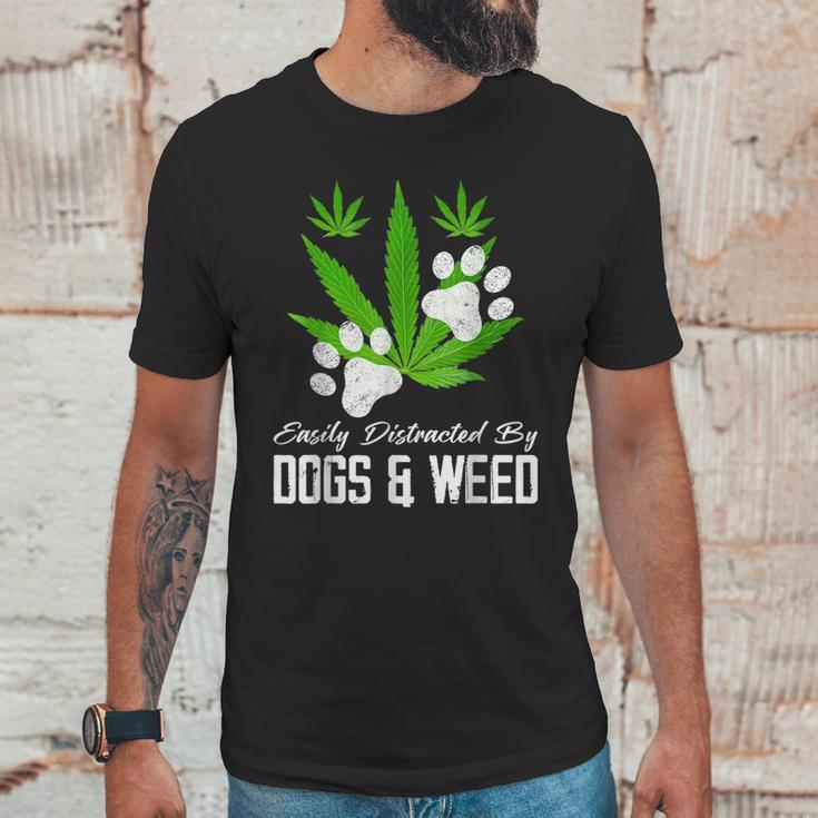 Easily Distracted By Dogs And Weed Cannabis 420 Outfits Unisex T-Shirt Gifts for Him