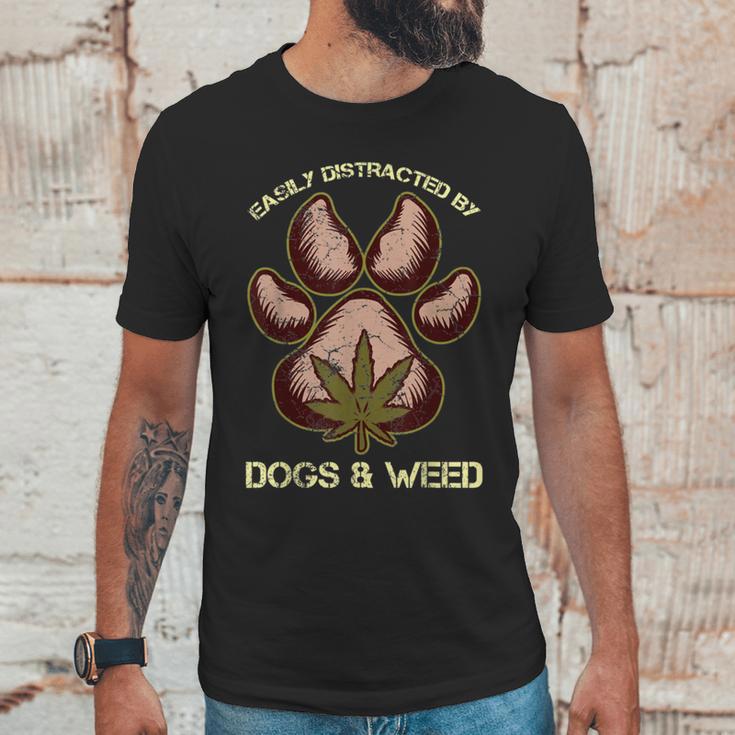 Easily Distracted By Dogs And Weed Pot Leaf Lover Dog Lover Unisex T-Shirt Gifts for Him