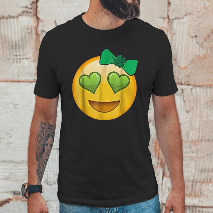 Emoji Saint Patricks Day Girls Green Heart Eyes Bow Unisex T-Shirt Gifts for Him