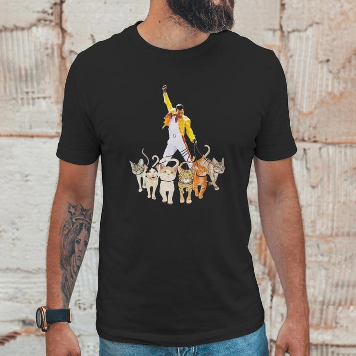 Freddie Mercury With Yellow Jacket And Cats Unisex T-Shirt Gifts for Him