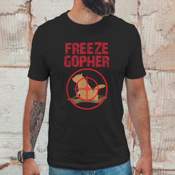 Freeze Gopher Hunting Funny Gopher Hunter Graphic Design Printed Casual Daily Basic Unisex T-Shirt Gifts for Him