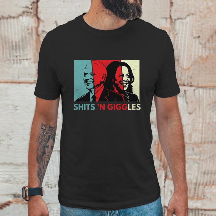 Funny Anti Biden Harris Shits N Giggles Political Gift Graphic Design Printed Casual Daily Basic Unisex T-Shirt Gifts for Him