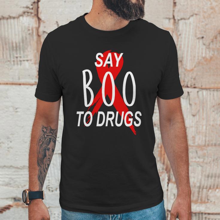 Funny Halloween Say Boo To Drugs Awareness Red Ribbon Unisex T-Shirt Gifts for Him