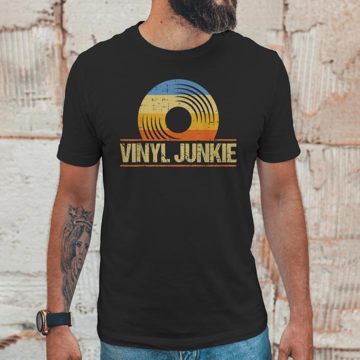 Funny Vinyl Junkie Record Collector Player Dj Unisex T-Shirt Gifts for Him