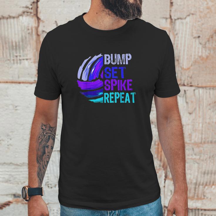 Girls Volleyball Bump Set Spike Repeat Blue Purple Teen Gift Unisex T-Shirt Gifts for Him