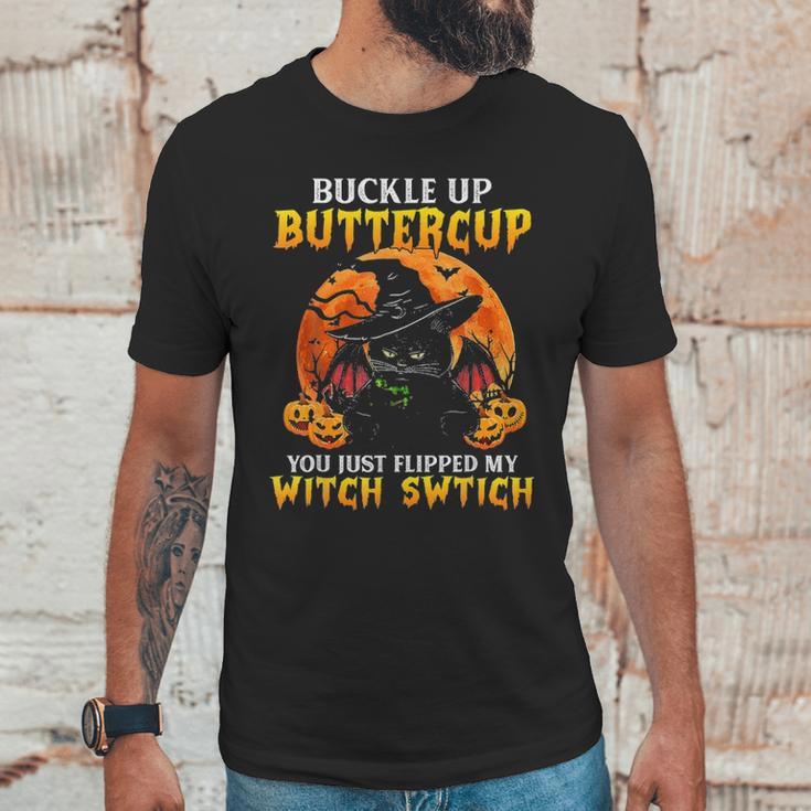 Halloween Cat Buckle Up Buttercup You Just Flipped Unisex T-Shirt Gifts for Him