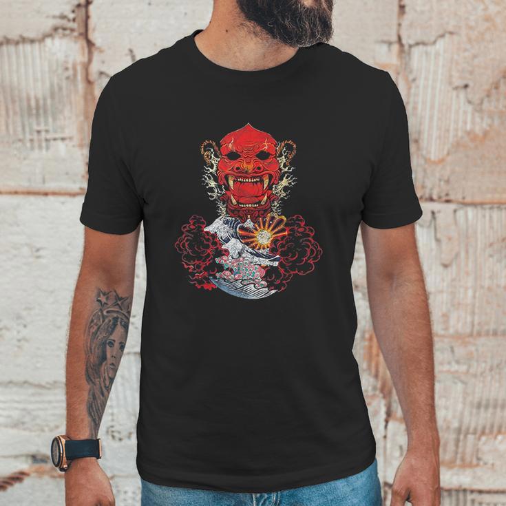 Japanese Red Samurai Oni Ogre Kanagawa Wave Demon Unisex T-Shirt Gifts for Him