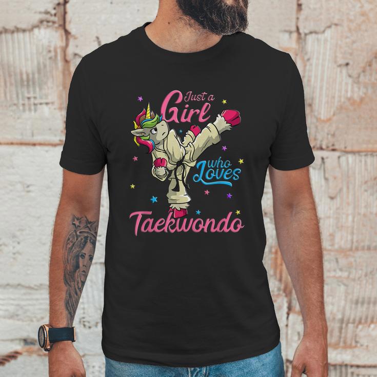 Just A Girl Who Loves Taekwondo Unicorn Tae Kwon Do Gift Graphic Design Printed Casual Daily Basic Unisex T-Shirt Gifts for Him