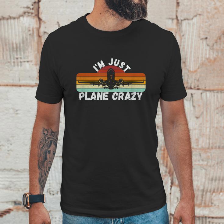 Im Just Plane Crazy Funny Pilot Pun Vintage Retro Sunset Unisex T-Shirt Gifts for Him