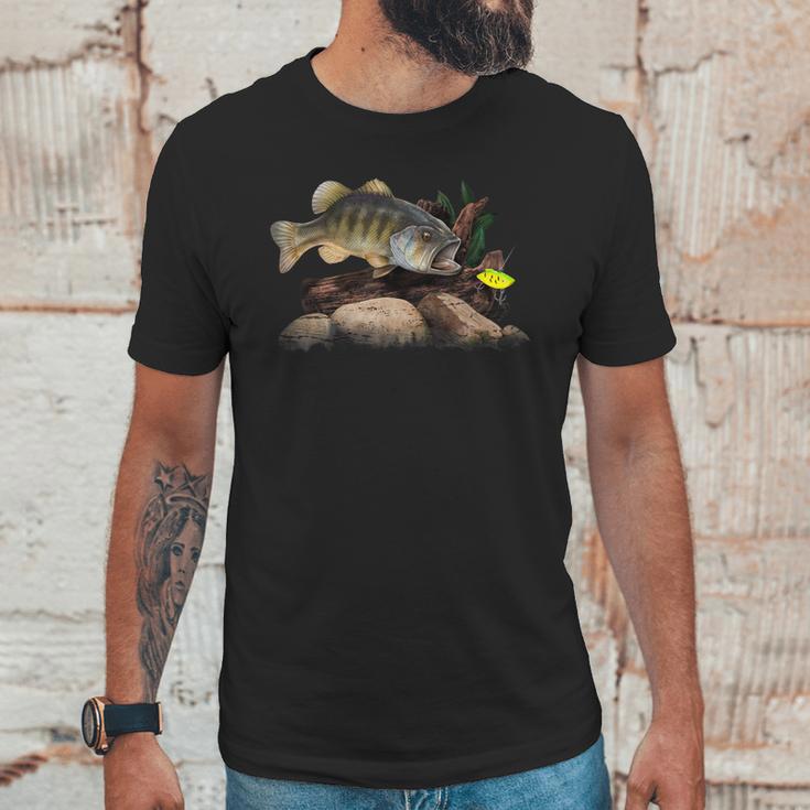 Largemouth Bass Chasing A Vertical Fishing Lure Unisex T-Shirt Gifts for Him