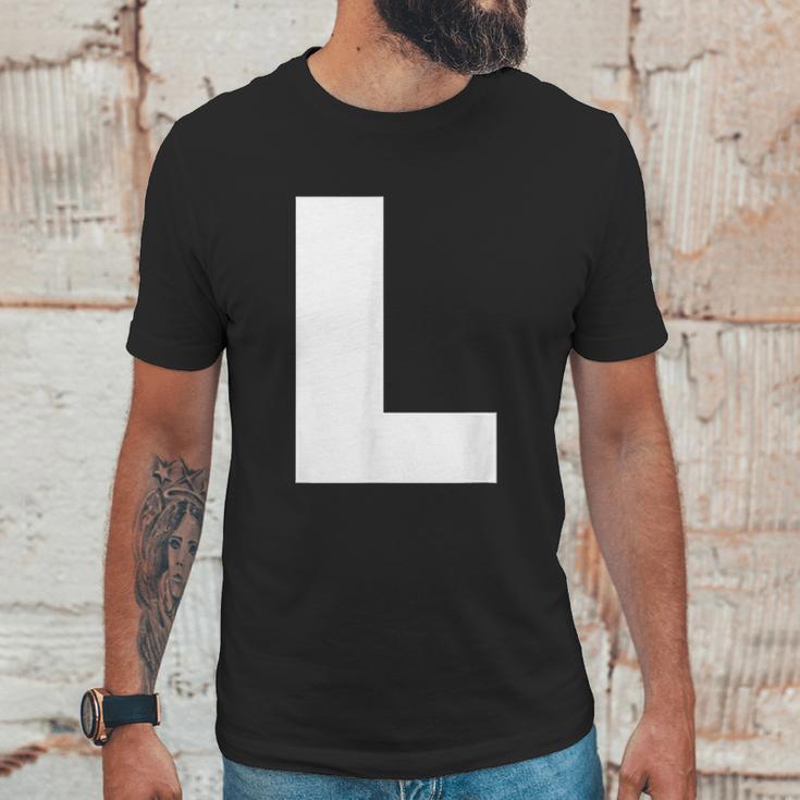 Letter L Capital Alphabet Bold Style Unisex T-Shirt Gifts for Him