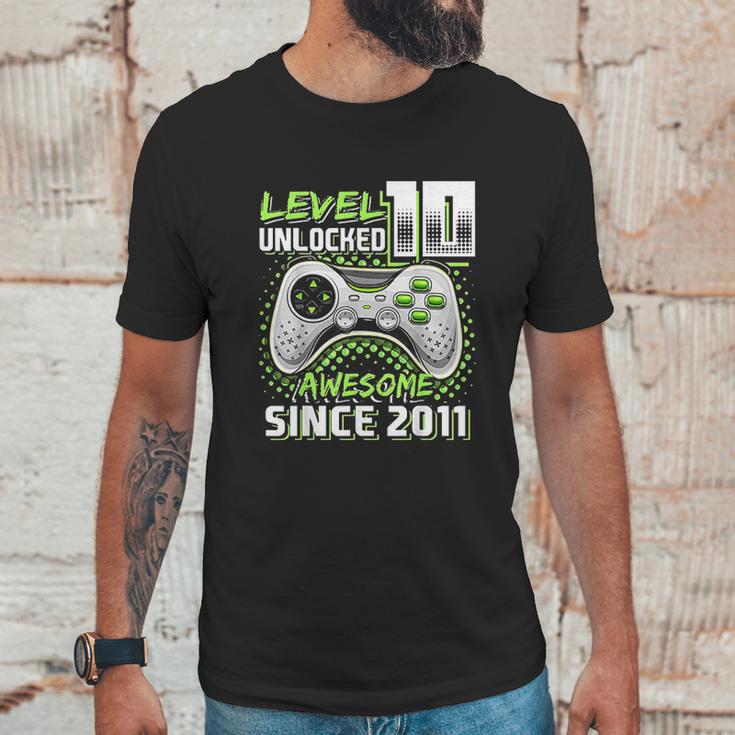 Level 10 Unlocked Awesome 2011 Video Game 10Th Birthday Gift Green Unisex T-Shirt Gifts for Him