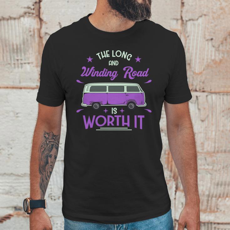 The Long And Winding Road Is Worth It Funny Purpil Van Camping Unisex T-Shirt Gifts for Him