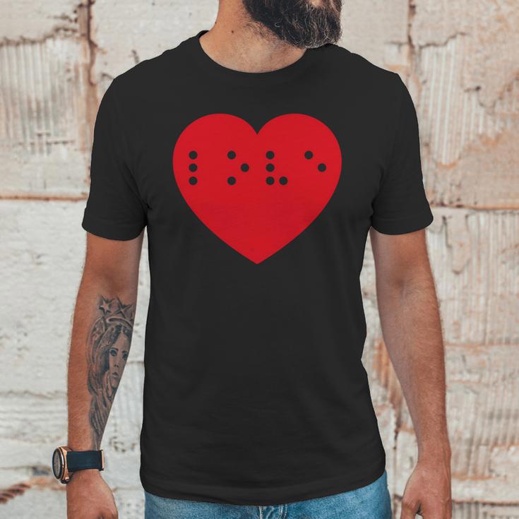 Love In Braille Inside Big Red Heart Uncontracted Valentine Unisex T-Shirt Gifts for Him