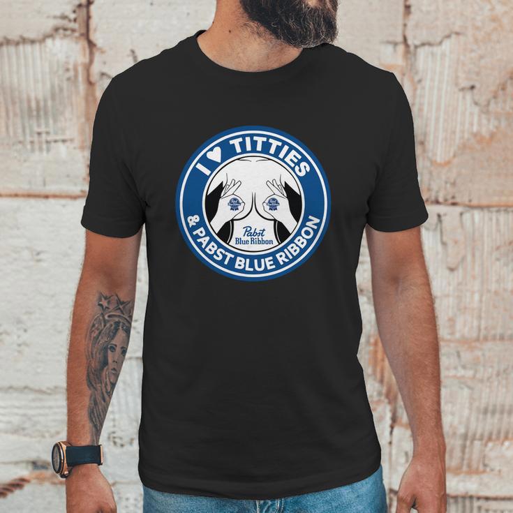 I Love Titties And Pabst Blue Ribbon Shirt Unisex T-Shirt Gifts for Him