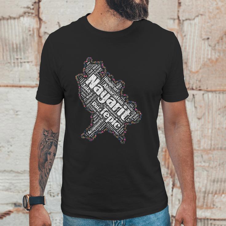 Mapa De Nayarit Mexico Y Municipios Flores Mexicanas Unisex T-Shirt Gifts for Him