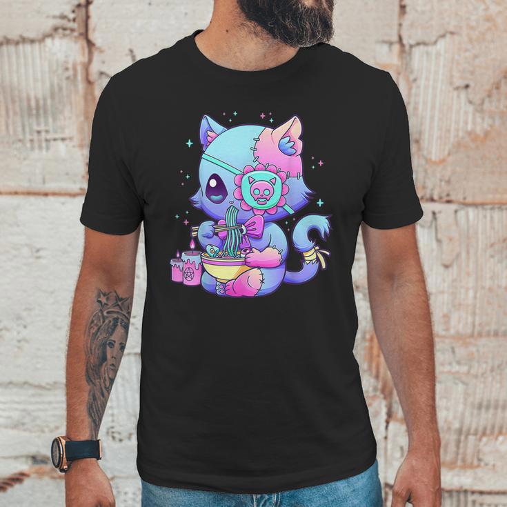 Pastel Goth Aestic Kawaii Creepy Cat Eating Ramen Noodles Unisex T-Shirt Gifts for Him