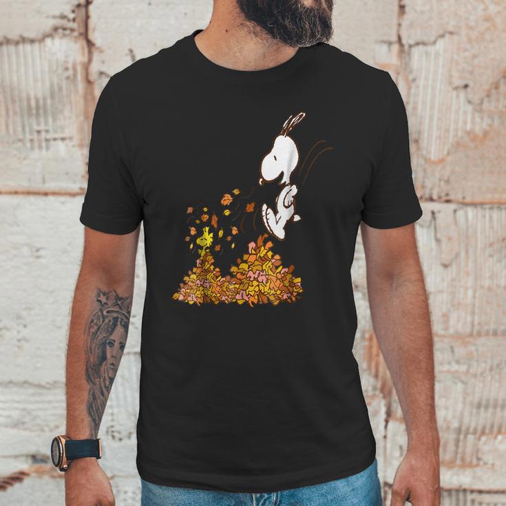 Peanuts Snoopy Jumping Into Leaf Autumn Shirt Unisex T-Shirt Gifts for Him