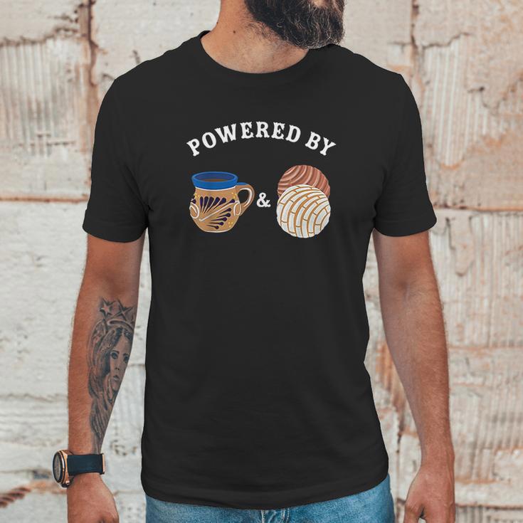 Powered By Conchas And Cafecito Cafe Atole Mexican Pan Dulce Unisex T-Shirt Gifts for Him