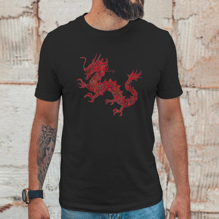 Red Chinese Firedrake Dragon Print Art Wear Unisex T-Shirt Gifts for Him