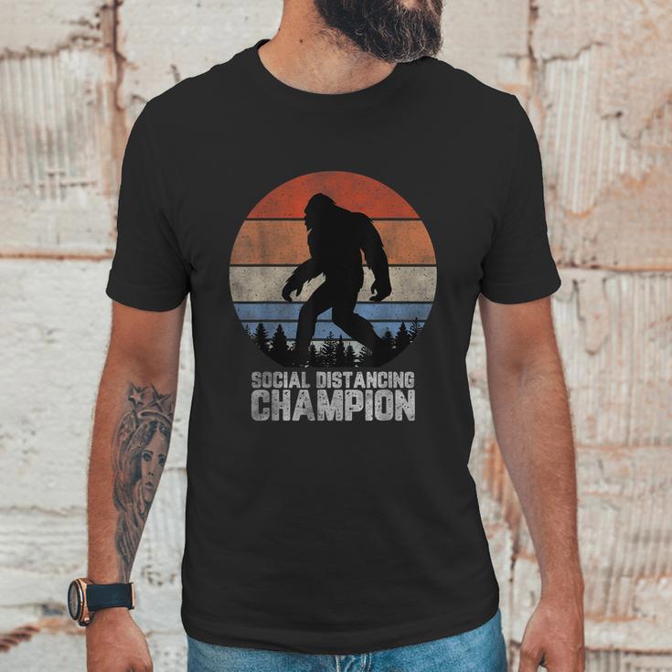 Retro Bigfoot Bigfoot Social Distancing Champ Unisex T-Shirt Gifts for Him