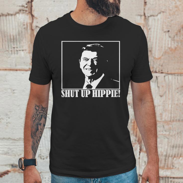 Ronald Reagan Says Shut Up Hippie Unisex T-Shirt Gifts for Him