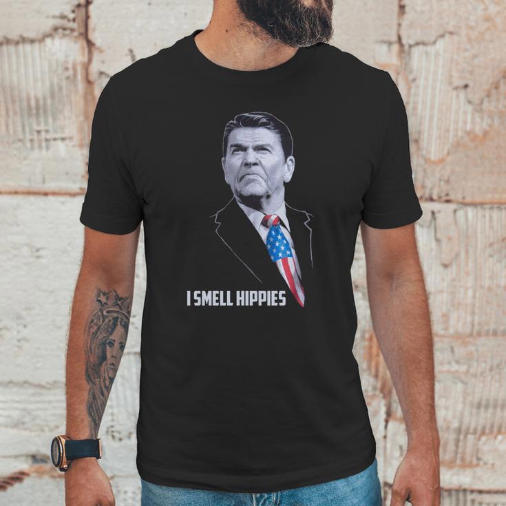 I Smell Hippies Funny Ronald Reagan Conservative Merica Usa Unisex T-Shirt Gifts for Him