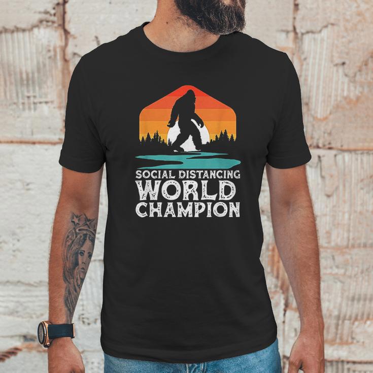 Social Distancing World Champion Funny Bigfoot Unisex T-Shirt Gifts for Him