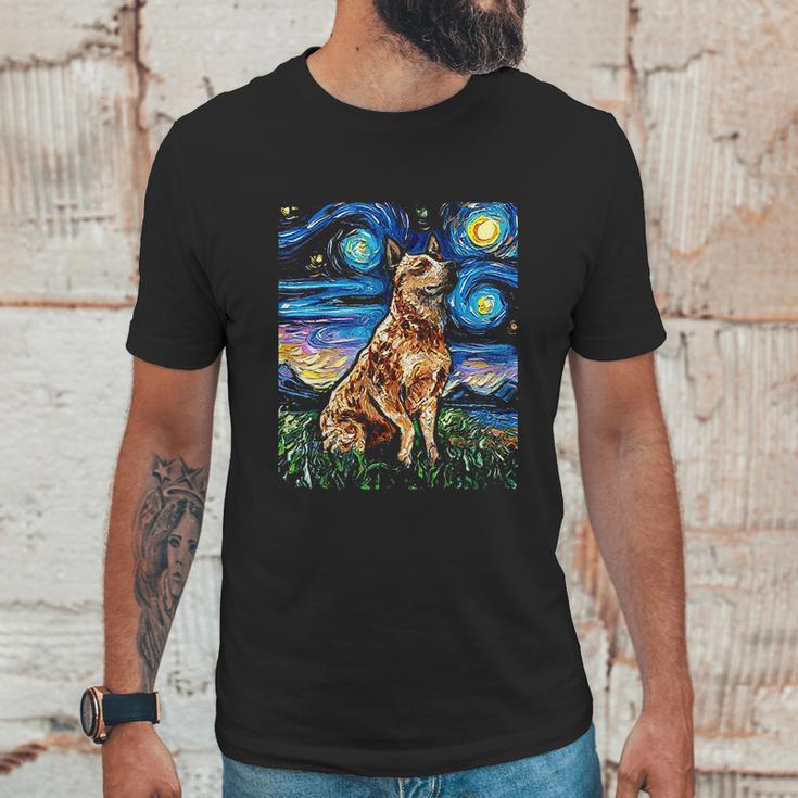 Starry Night Cattle Dog Colorful Unisex T-Shirt Gifts for Him