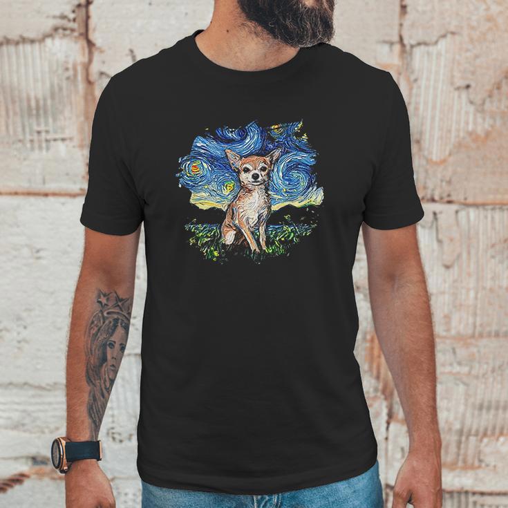 Tan Chihuahua Starry Night Impressionist Dog Art Unisex T-Shirt Gifts for Him