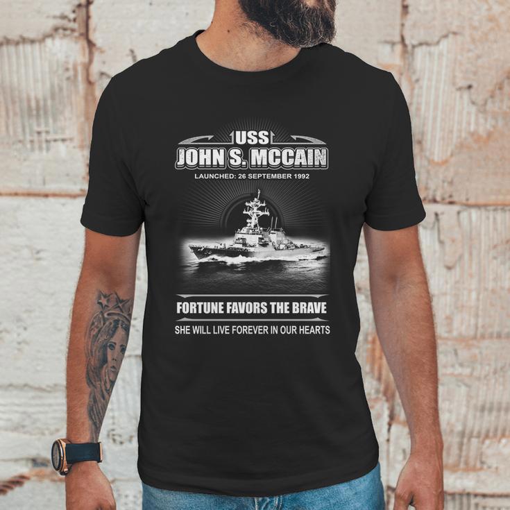 Uss John S Mccain Fortune Favors The Brave She Will Live Forever Our Hearts Unisex T-Shirt Gifts for Him