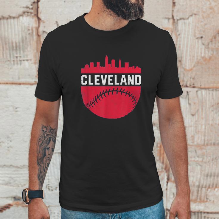 Vintage Downtown Cleveland Ohio Skyline Baseball Unisex T-Shirt Gifts for Him