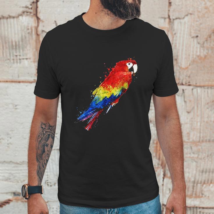 Watercolour Colourful Scarlet Macaw Parrot Bird Painting Unisex T-Shirt Gifts for Him