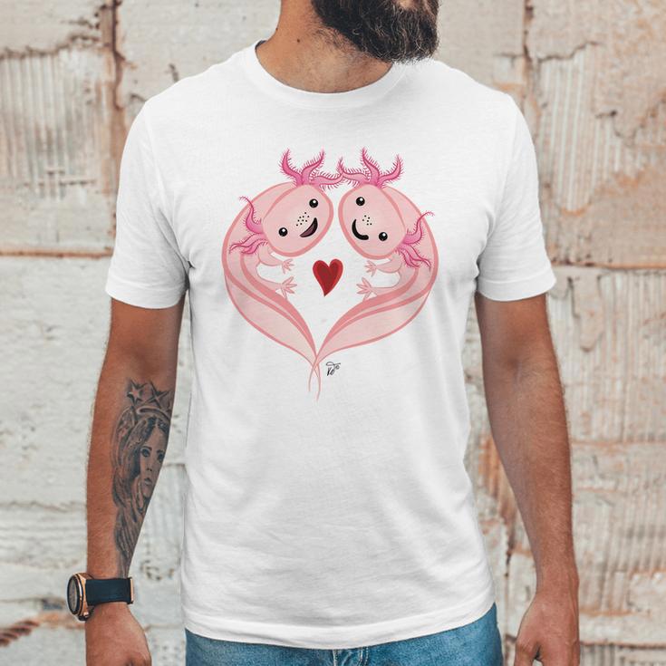 Axolotl Amphibian Love With Heart Valentine Unisex T-Shirt Gifts for Him