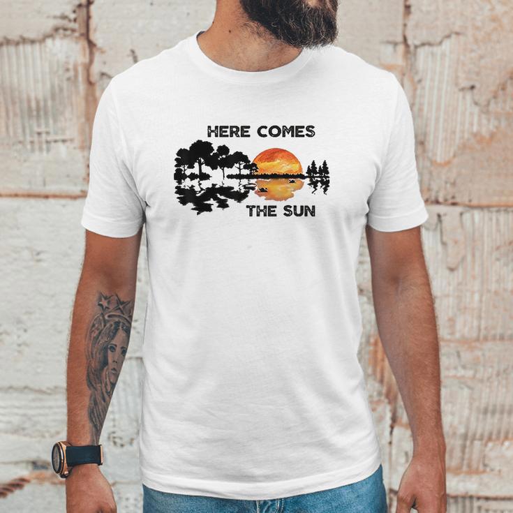 Here Comes The Sun Guitar Silhouette Music Lover Graphic Unisex T-Shirt Gifts for Him