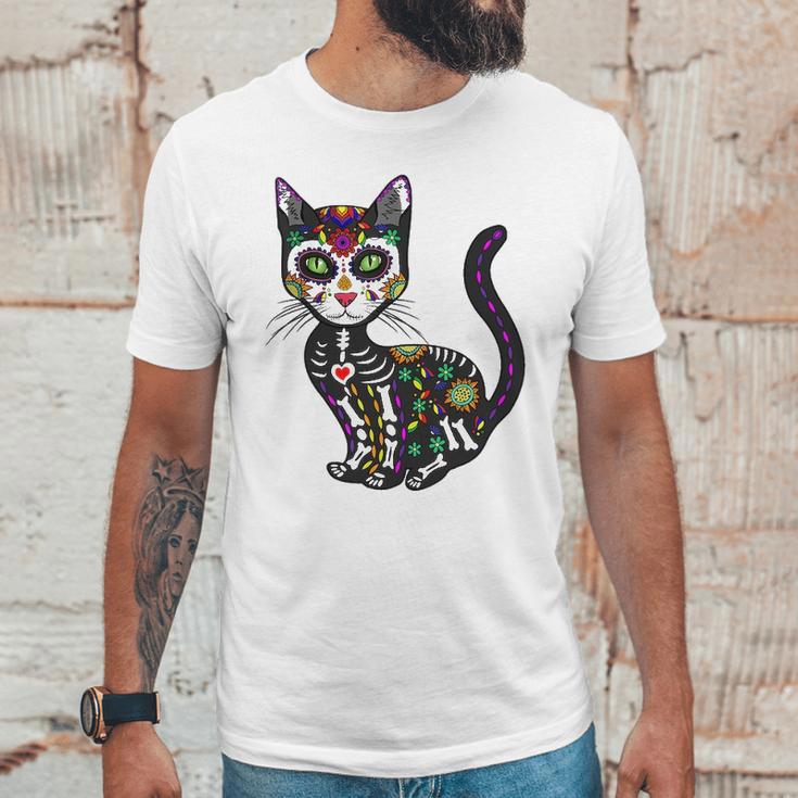 Cute Sugar Skull Mexican Cat Halloween Day Of The Dead Unisex T-Shirt Gifts for Him