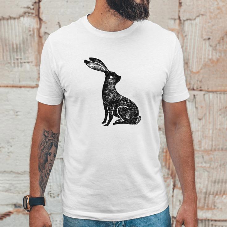 Hare Lino Print Hare Mad March Animal Unisex T-Shirt Gifts for Him