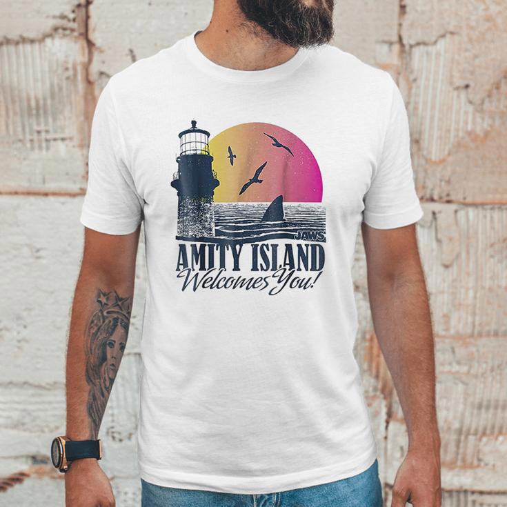 Jaws Sun Set Amity Island Welcomes You Graphic Unisex T-Shirt Gifts for Him