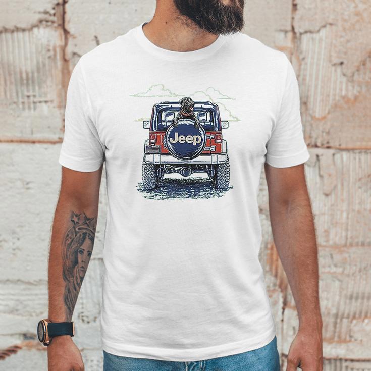 Jeep Copilot Blue Art With Dog Unisex T-Shirt Gifts for Him