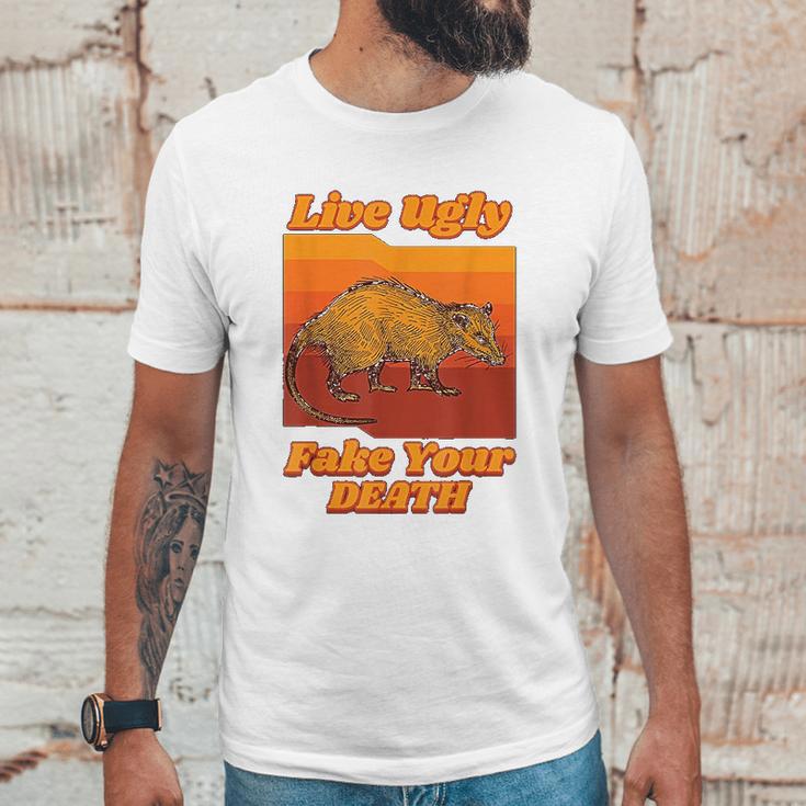 Live Ugly Fake Your Death Retro Unisex T-Shirt Gifts for Him