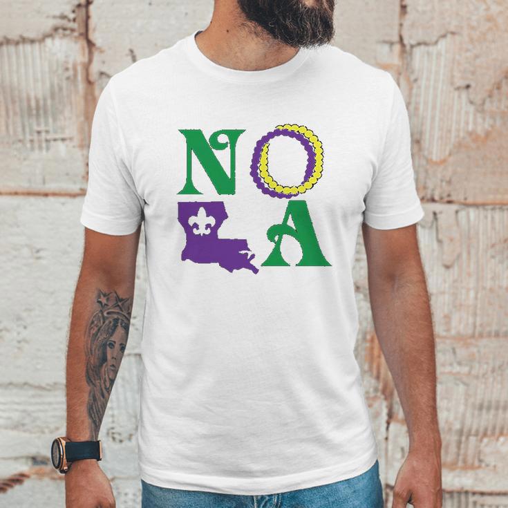 Nola New Orleans Louisiana Mardi Gras Beads Fleur De Lis Lily Unisex T-Shirt Gifts for Him