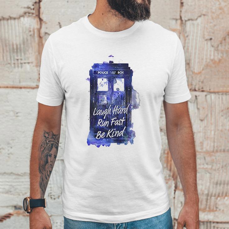 Ripple Junction Doctor Who Laugh Hard Run Fast Watercolor Tardis Junior Unisex T-Shirt Gifts for Him