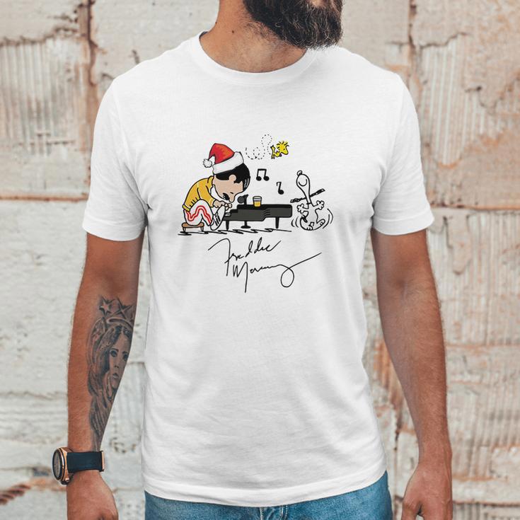 Santa Freddie Mercury Snoopy Peanuts Playing Piano Shirt Unisex T-Shirt Gifts for Him